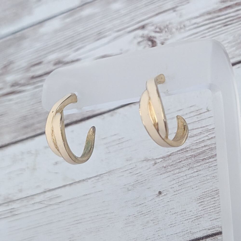 Vintage Stud Earrings Cream & Gold Tone Hoops - Fair Condition